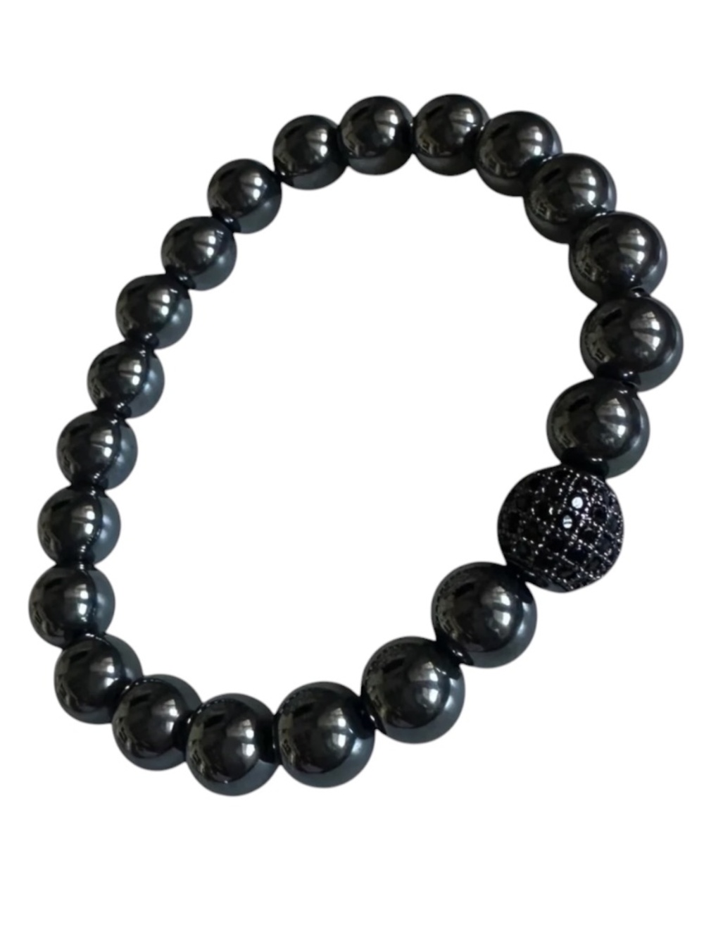 Classic Jet Hematite Black Pavé Crystal Stretch Bracelet 6”